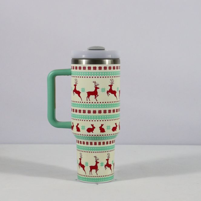 Vackerljus Termosmugg med julmotiv, handtag och sugrör