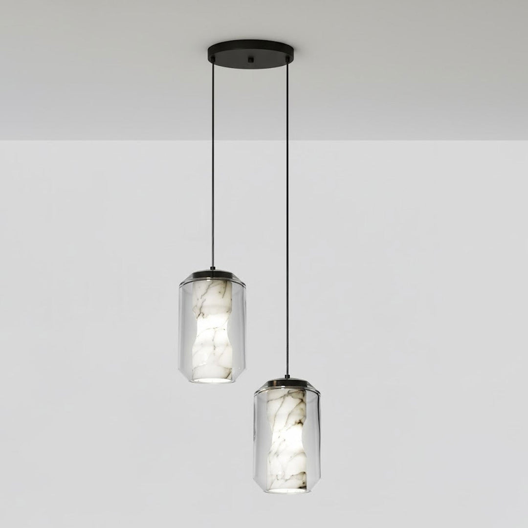 Alabaster Glas Cylinder Pendellampa
