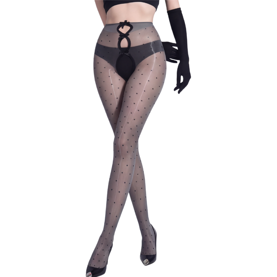Aurelia - Tights dam z kokardką i połyskiem w kropki