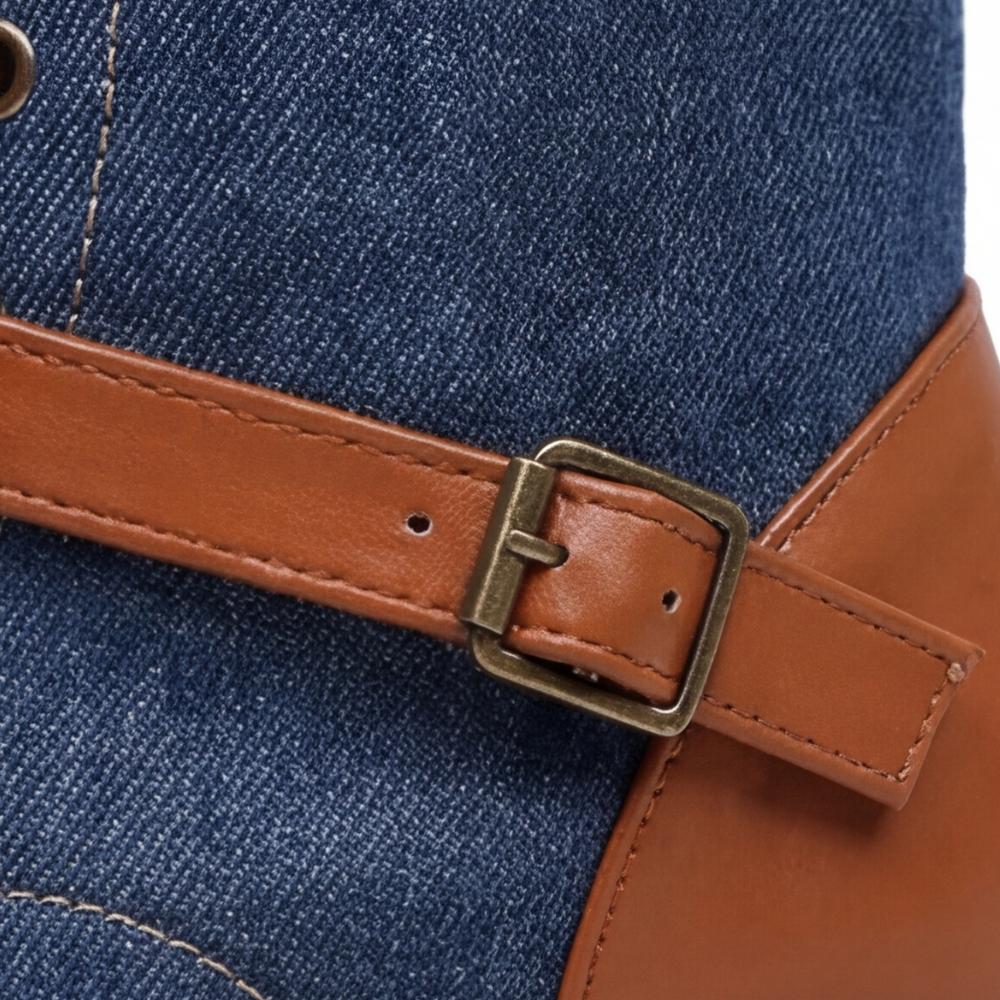 Denara - Läder i denim skor rid till mitten av vaden