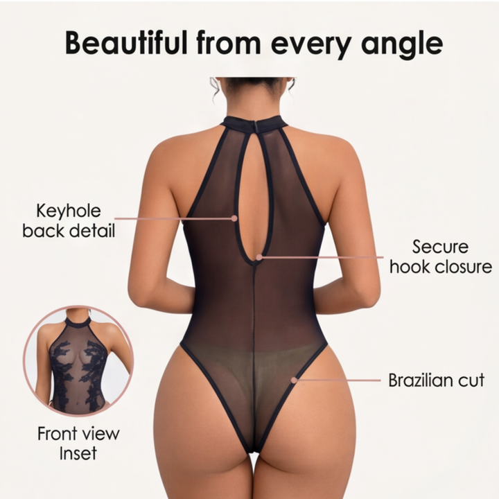 Floressa – Transparent body z broderi kwiatowym på halter