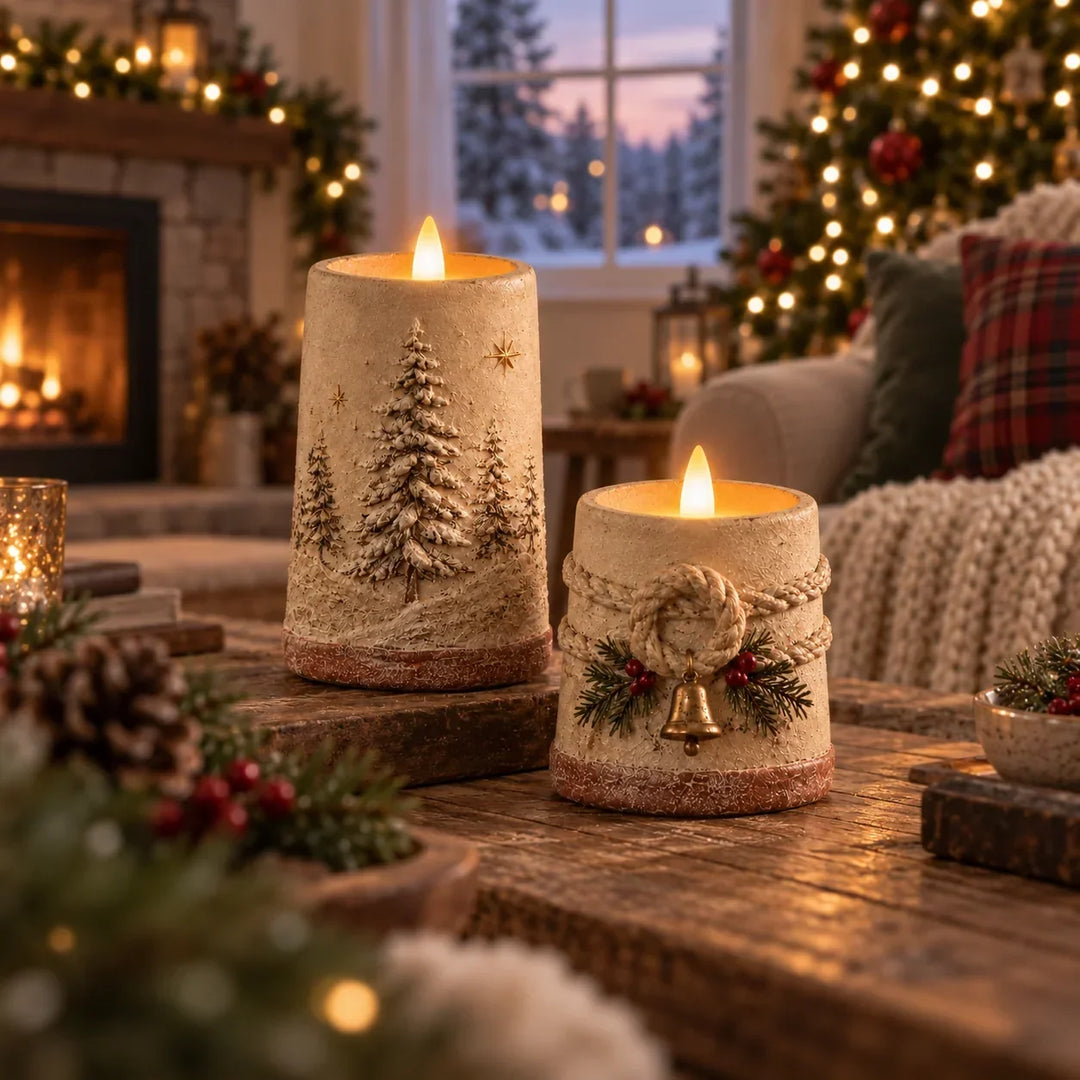 Hearthglow – Set bezpłomieniowych świec LED o rustykalnym wykończeniu