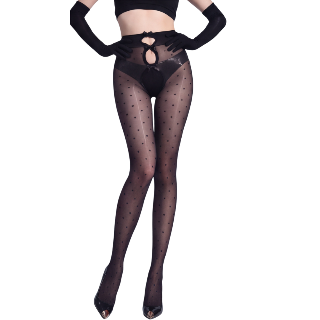 Aurelia - Tights dam z kokardką i połyskiem w kropki
