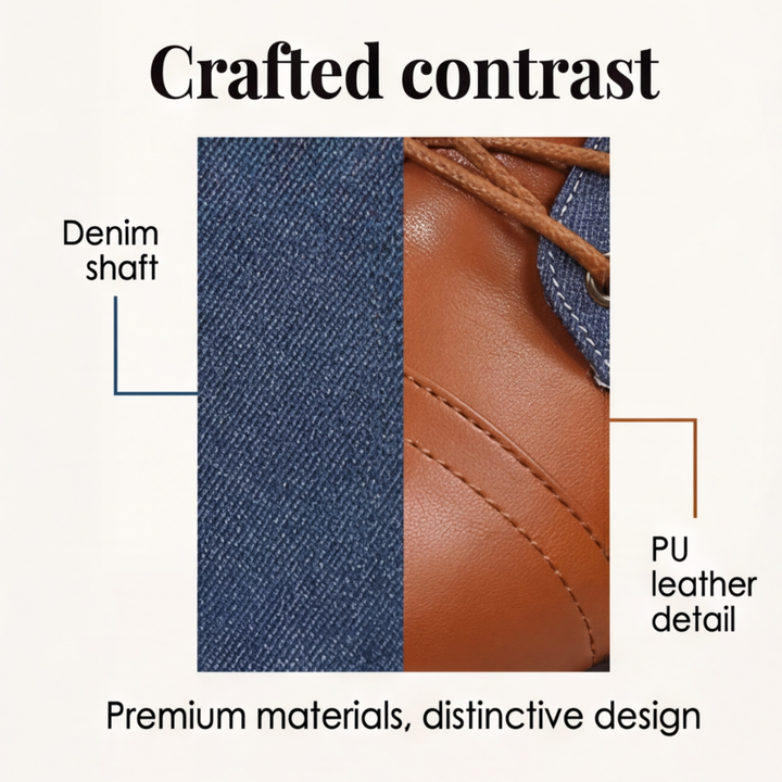 Denara - Läder i denim skor rid till mitten av vaden