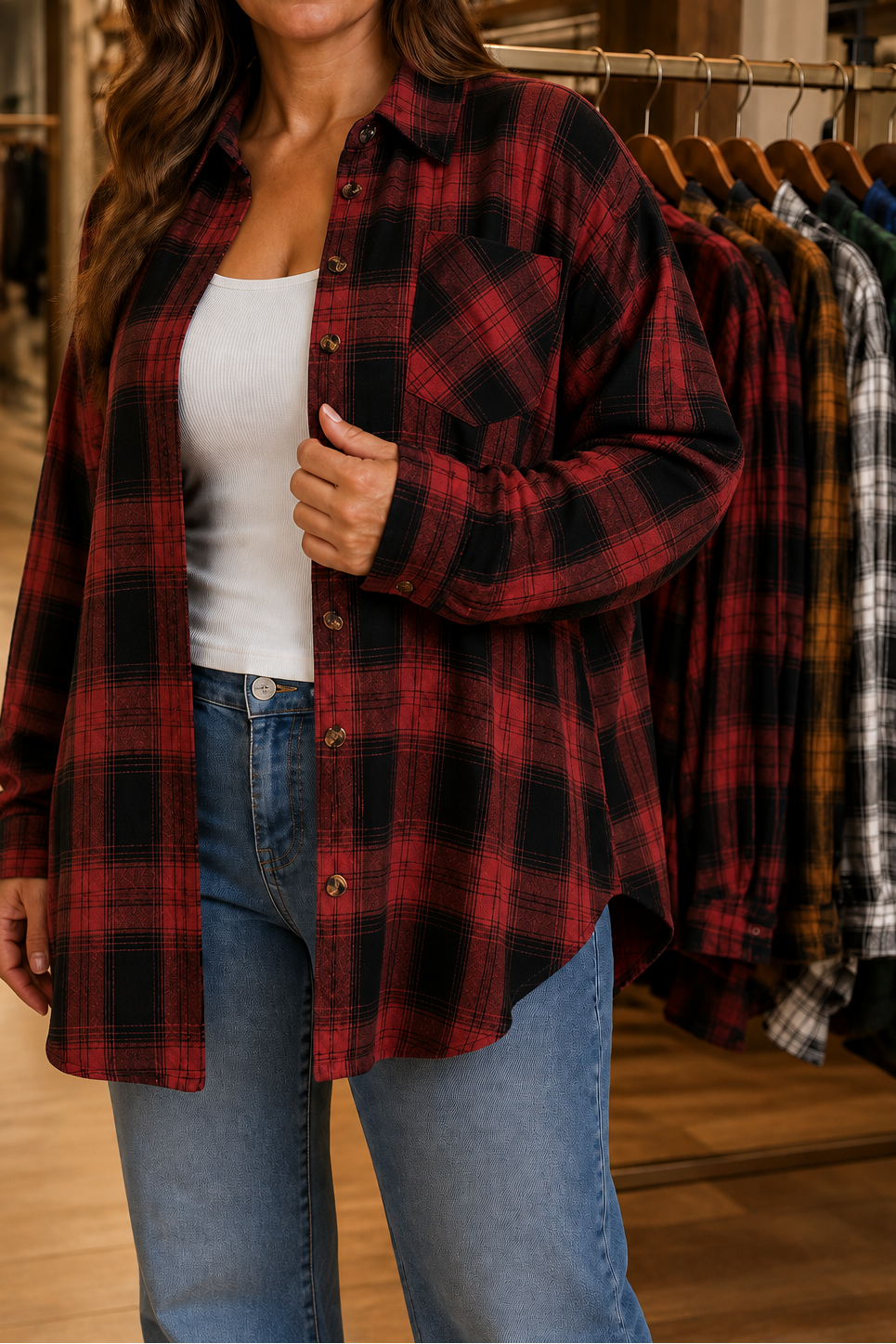 Overshirt &amp; Vad – OverStorlekd Skjorta Flanelowa w Kratę Buffalo