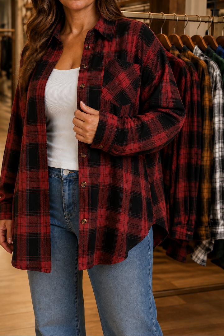 Overshirt &amp; Vad – OverStorlekd Skjorta Flanelowa w Kratę Buffalo