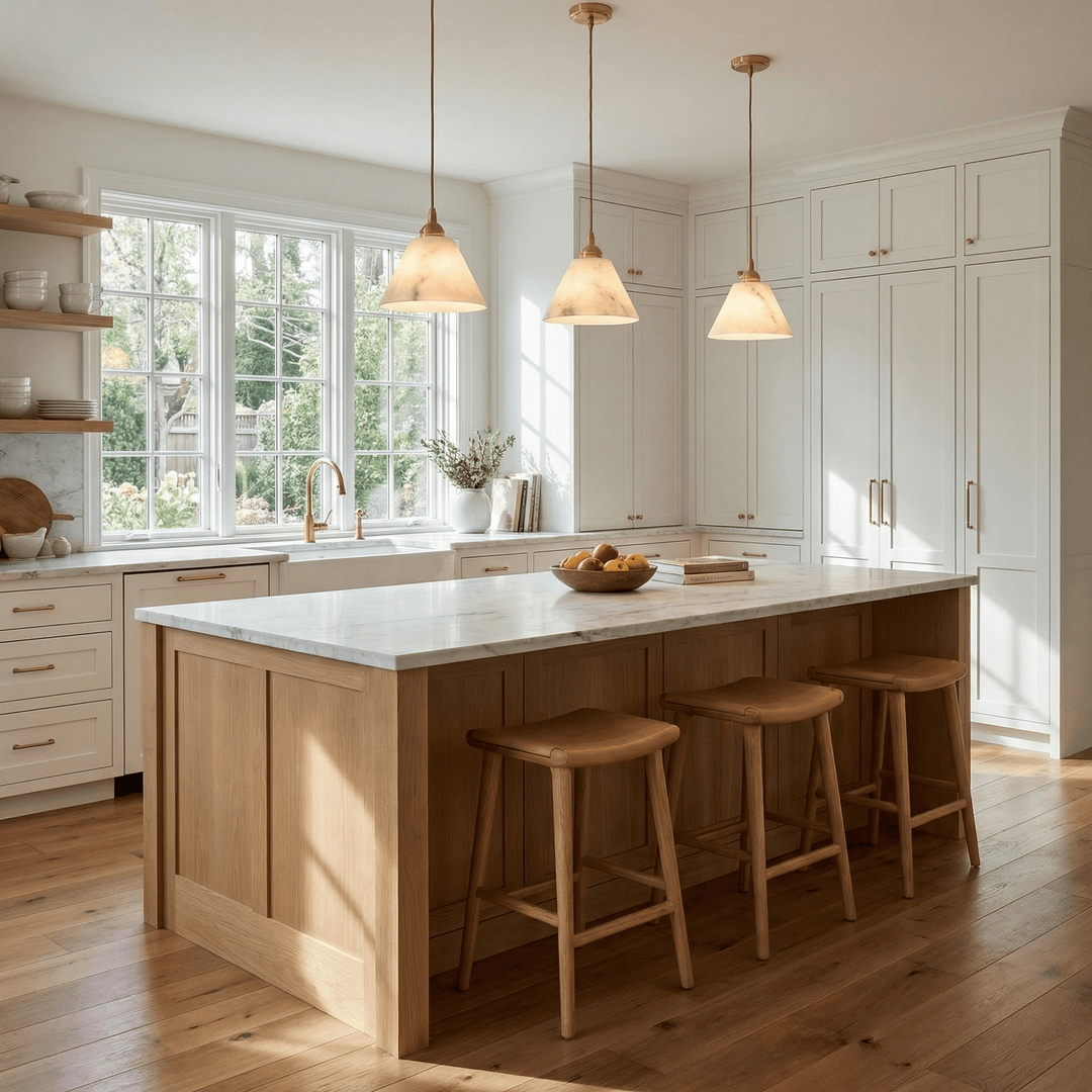 Konisk Alabaster Messingspendellampa