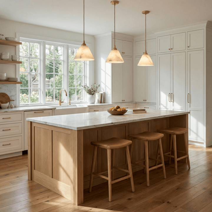Konisk Alabaster Messingspendellampa