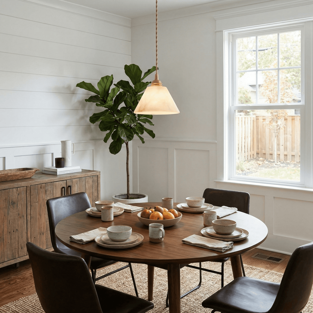 Konisk Alabaster Messingspendellampa