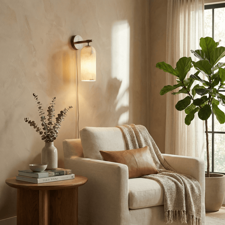 Pillar Alabaster Vägglampa med Plug-in