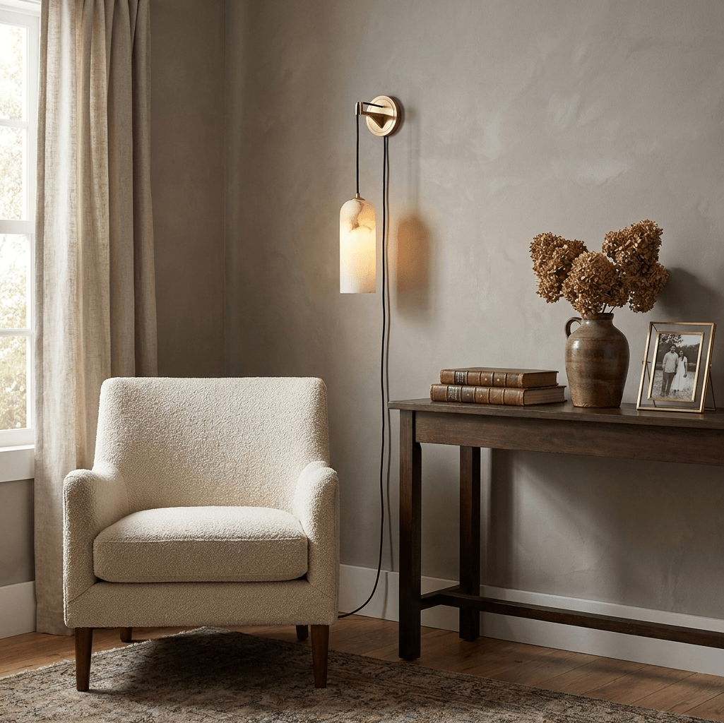 Monty Alabaster Vägglampa med Kontakt