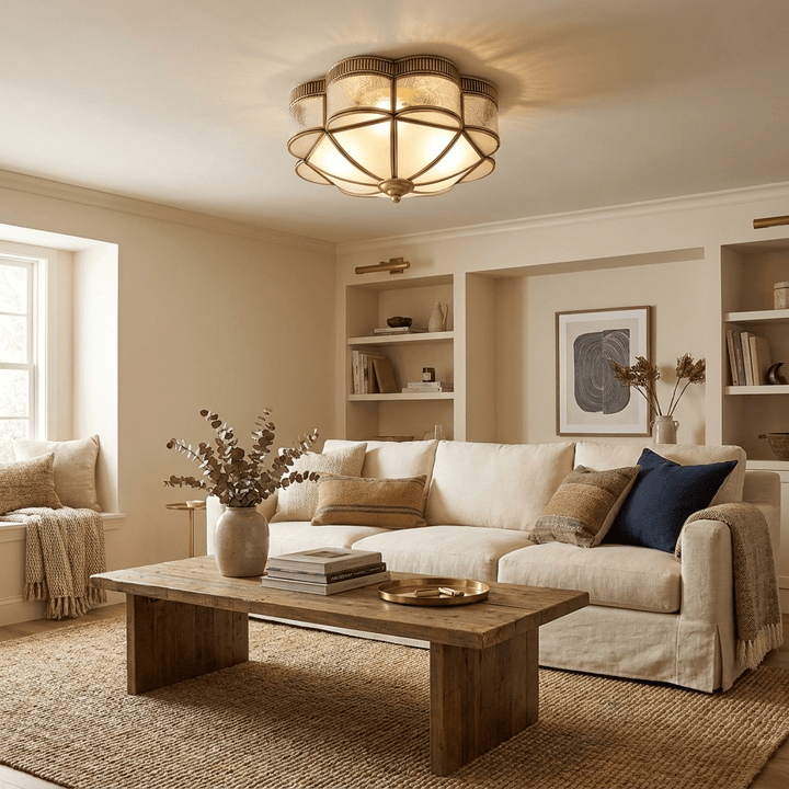Brass Domed Flush Ceiling Lamp