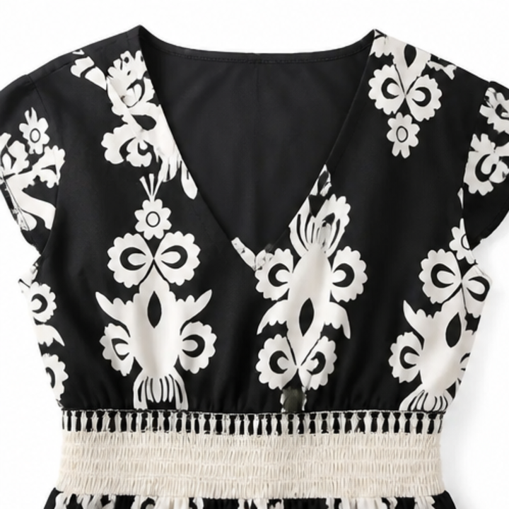 Osyrel – Midi klänning dam w deseń damask z urringning w v-ringning