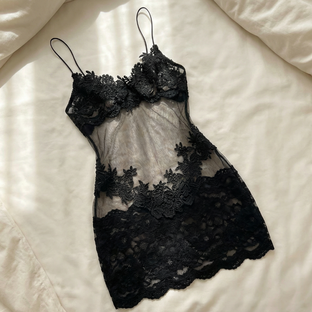 Velaire - Kobieca transparent klänning slip z broderi koronkowym