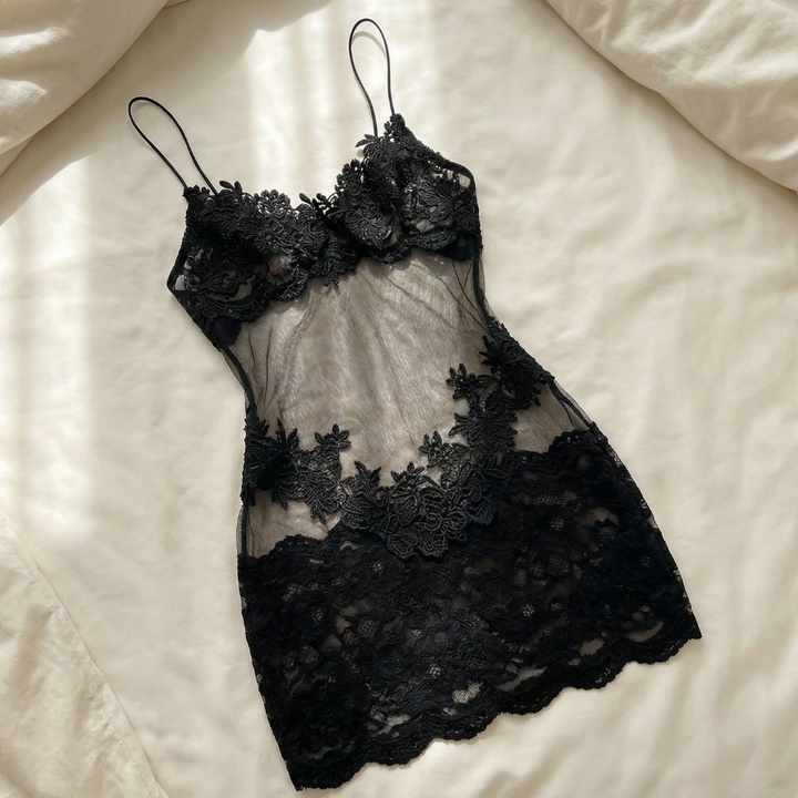 Velaire - Kobieca transparent klänning slip z broderi koronkowym