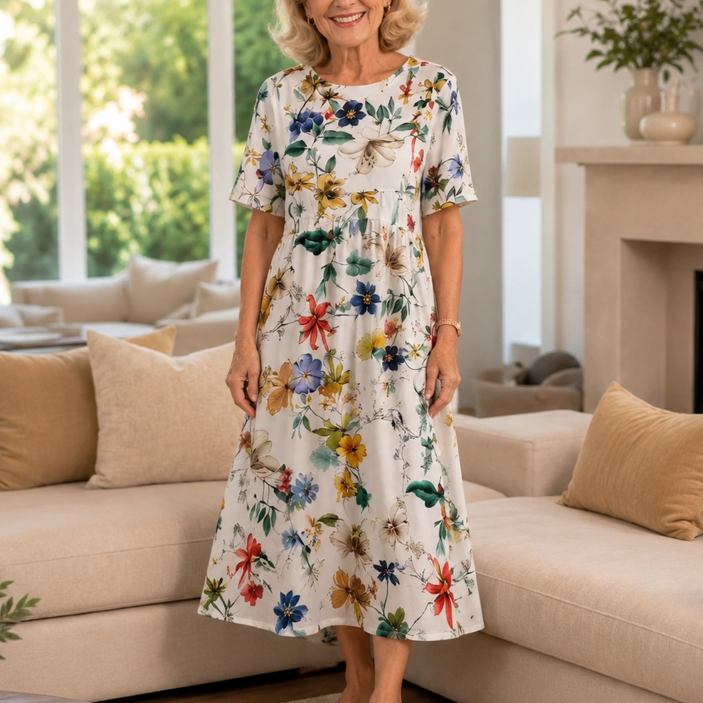 Wearbella – Midi klänning w blommig mönster z okrągłym urringning