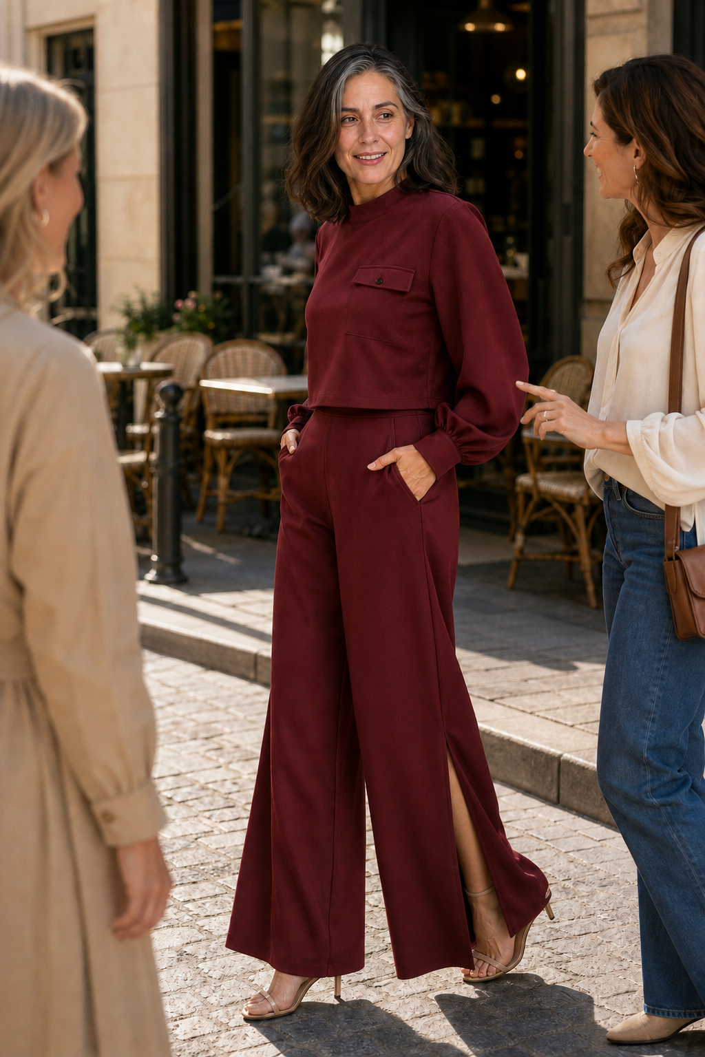 Wearbella – Set bluzki z ärm biskupa i szerokich byxor