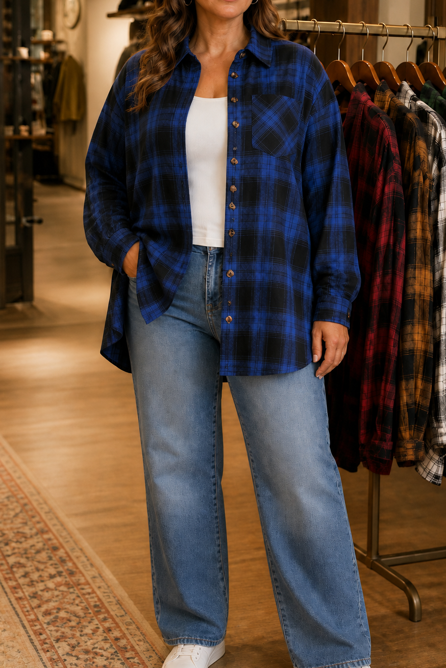 Overshirt &amp; Vad – OverStorlekd Skjorta Flanelowa w Kratę Buffalo