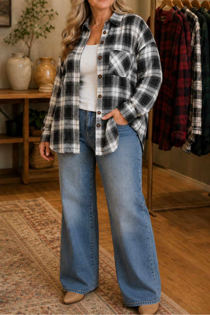 Overshirt &amp; Vad – OverStorlekd Skjorta Flanelowa w Kratę Buffalo