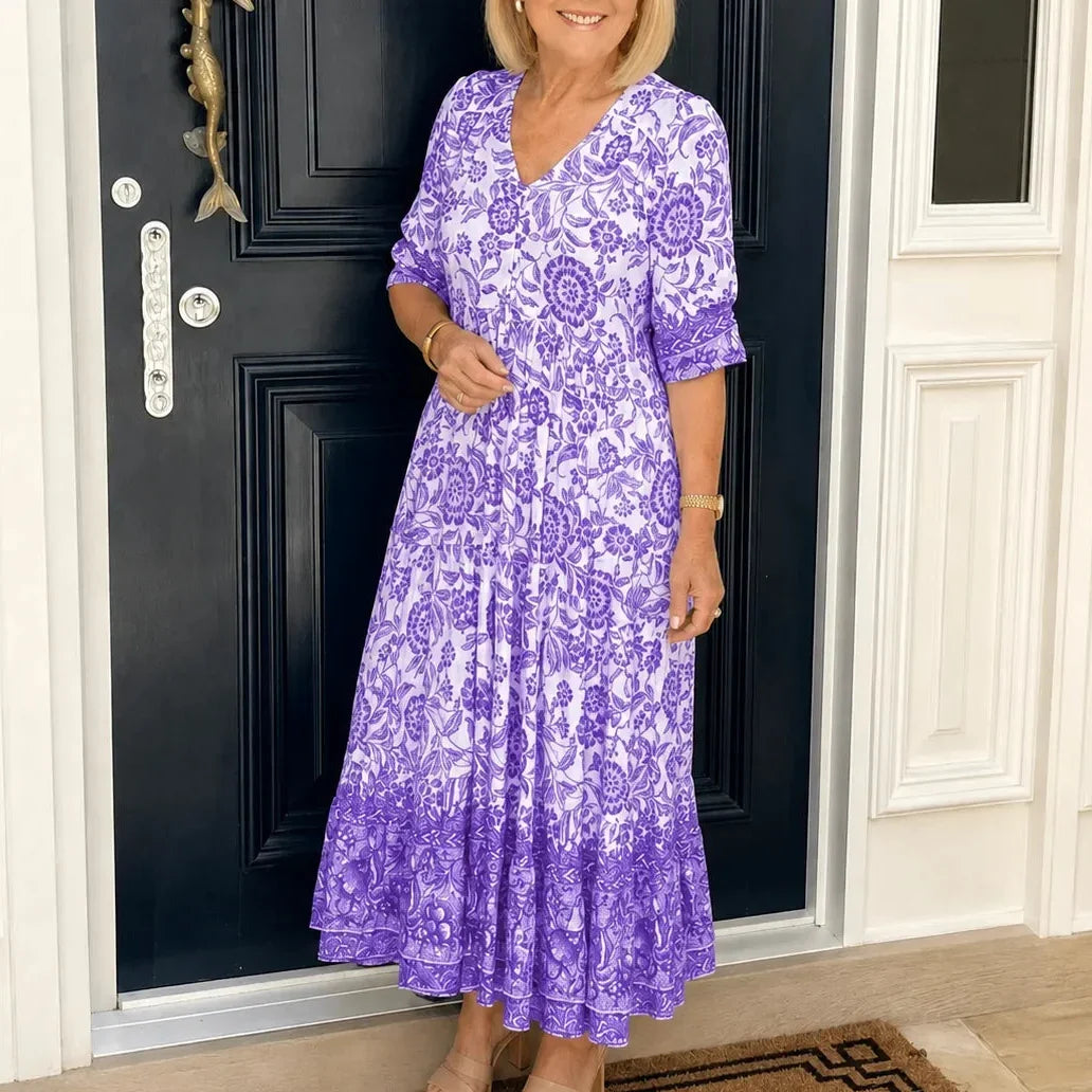 Florenza – Boho Klänning Midi z Urringning w V-ringning i Warstwowym Dołem