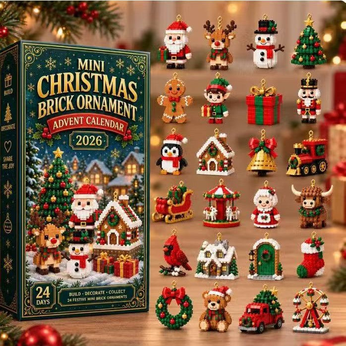 Adventskalender med byggklossprydnader
