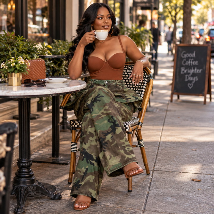 Camo Muse – Retro Kamuflażowe Jeansy z Vida ben