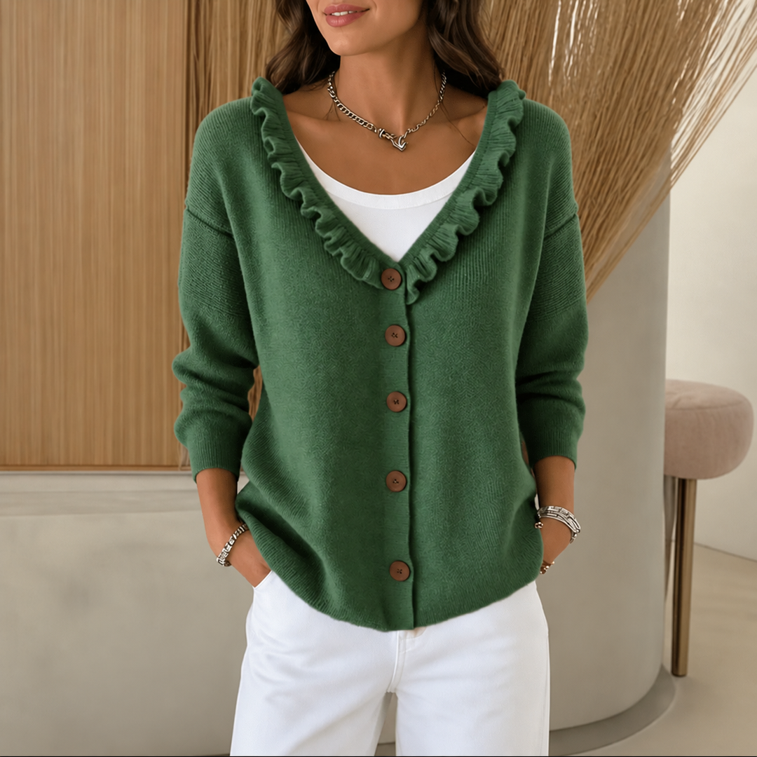 Wearbella – Kofta z falbaniastym kołnierzem z dzianiny