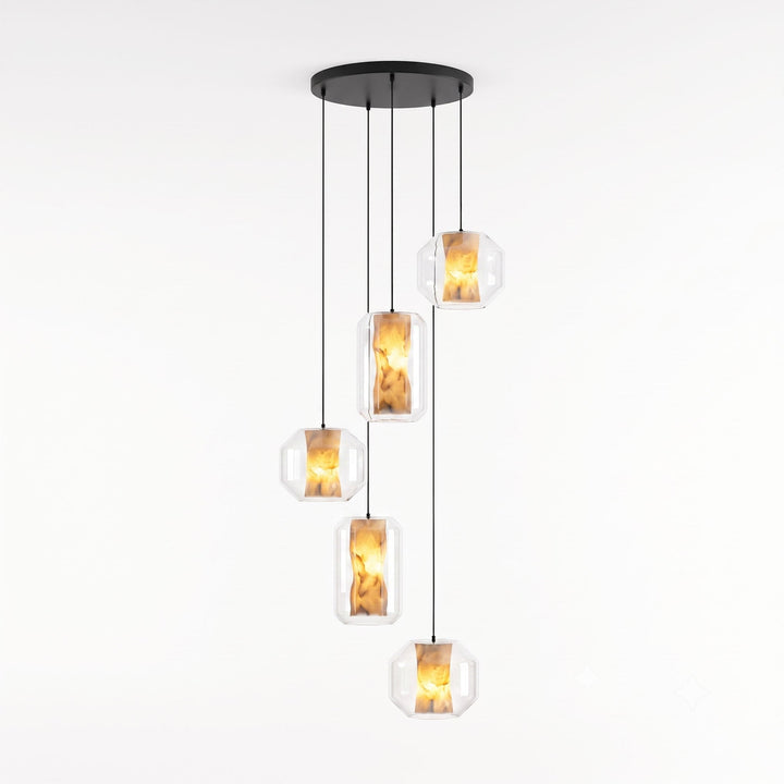 Alabaster Glas Cylinder Pendellampa