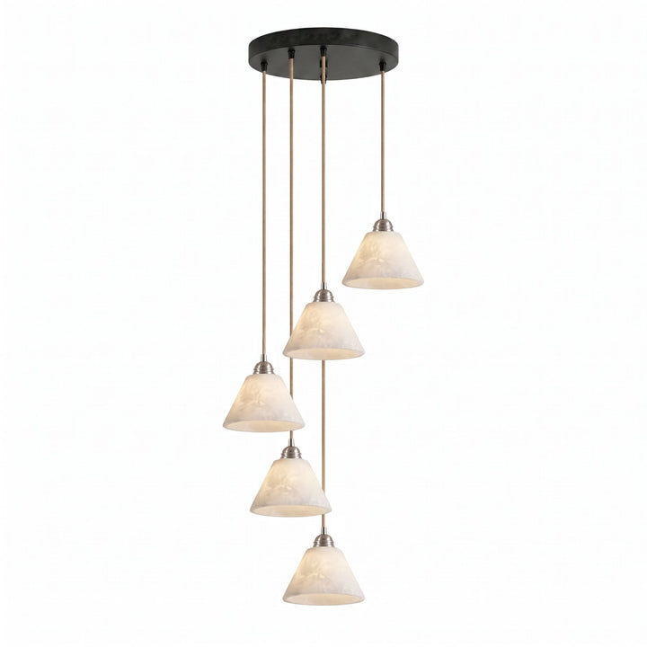 Konisk Alabaster Messingspendellampa
