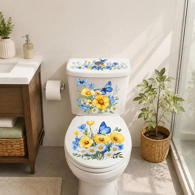 Pearlflora – Set naklejek på toaletę z warstwowym wzorem kwiatowym z PVC