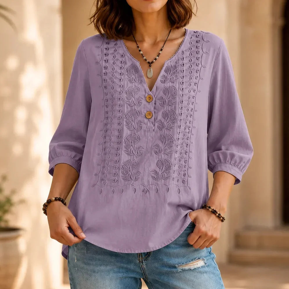 Florenza – Blus z urringning w v-ringning z knappar