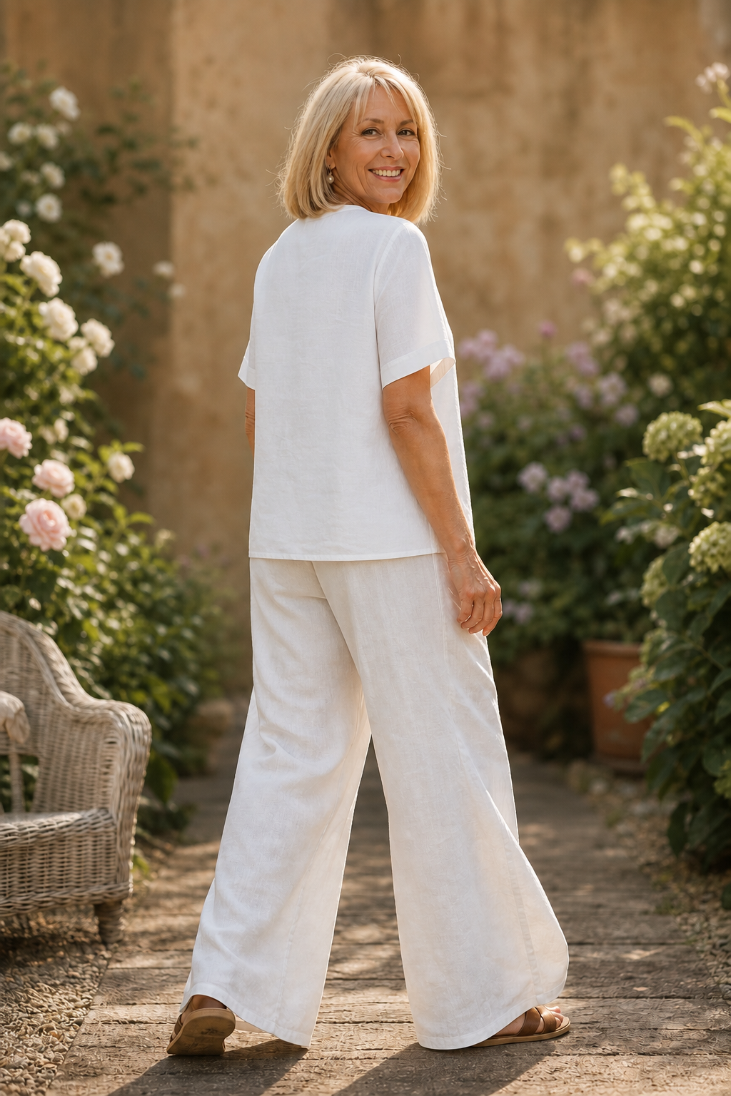 Wearbella – Set z Lnianą Bluzką i Spodniami o Szerokich Nogawkach