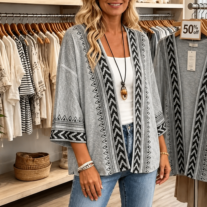 Wearbella – Kofta z otwartym przodem w retro geometryczny mönster