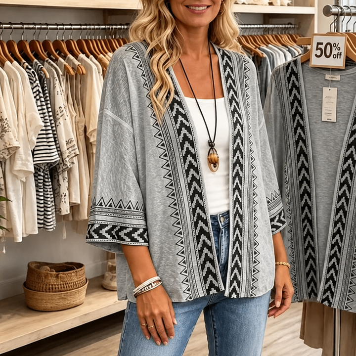 Wearbella – Kofta z otwartym przodem w retro geometryczny mönster