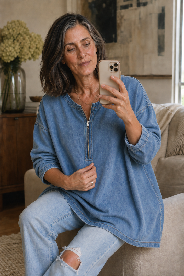 Zipdenim – Blus z półzamkiem w stilu dżinsowym