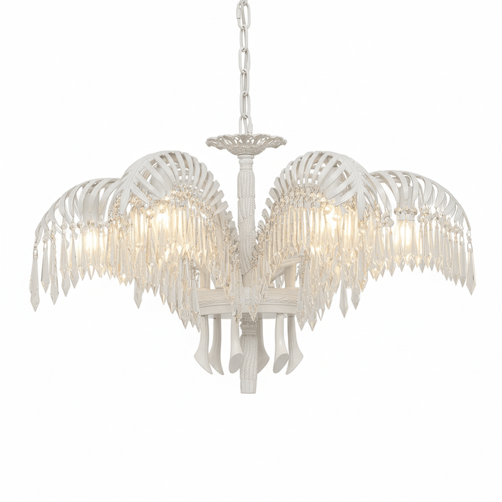 Brass Palm Leaf Crystal Chandelier