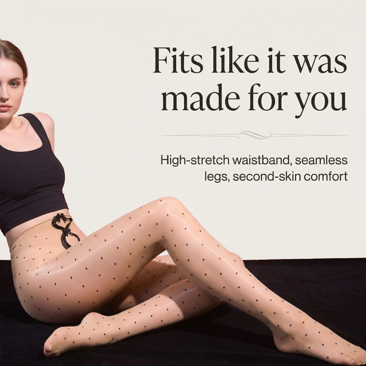 Aurelia - Tights dam z kokardką i połyskiem w kropki
