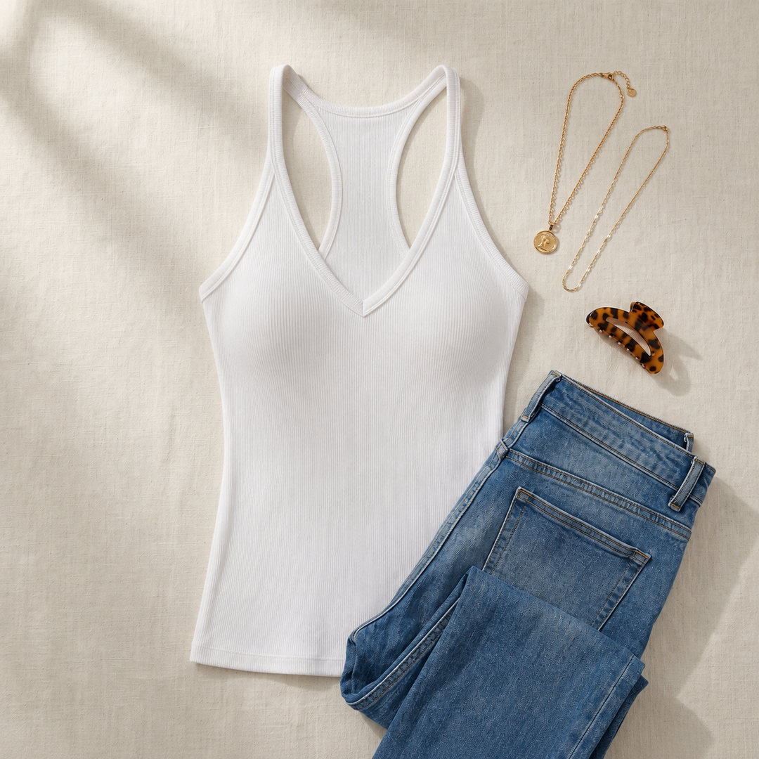 Lunella – Dam tank top z urringning w v-ringning