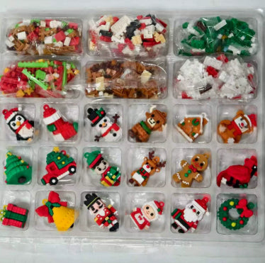 Adventskalender med byggklossprydnader