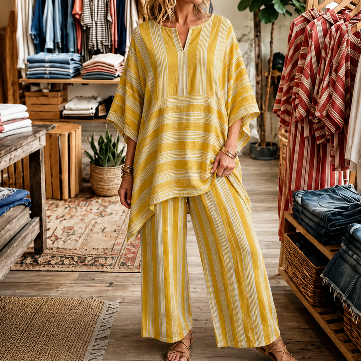 Ease &amp; Stripe – Tunika w band z urringning w v-ringning i set byxor