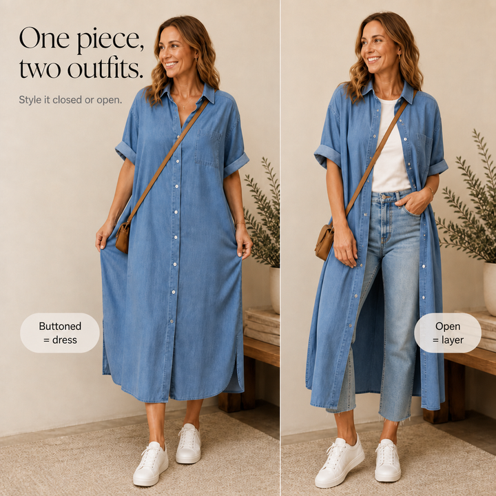 Wearbella – Lös Klänning Koszulowa z Jeansu z Knappar