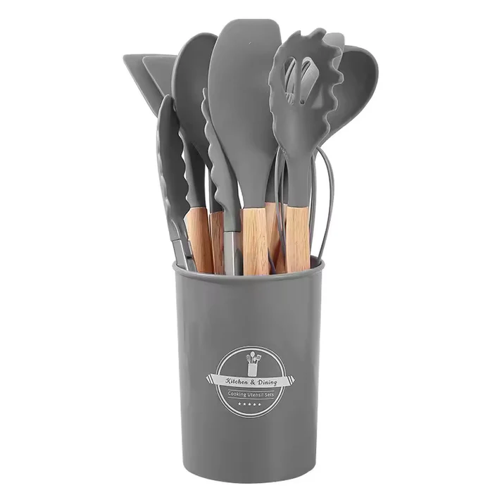Culinara – 12-częściowy set silikonowych akcesoriów kuchennych z drewnianymi uchwytami