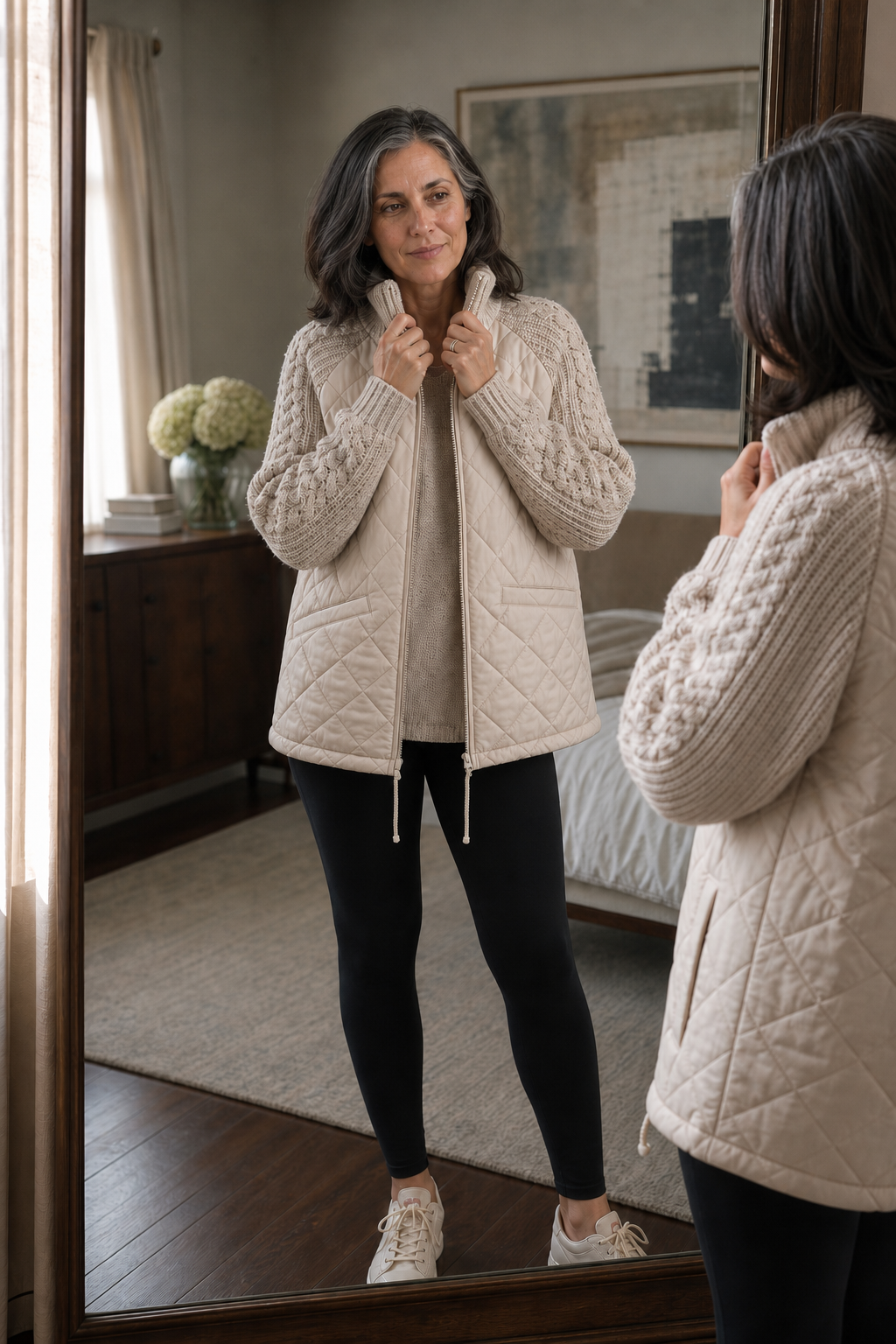 Knitpuff – Kurtka Puchowa z Dzianinowymi Panelami