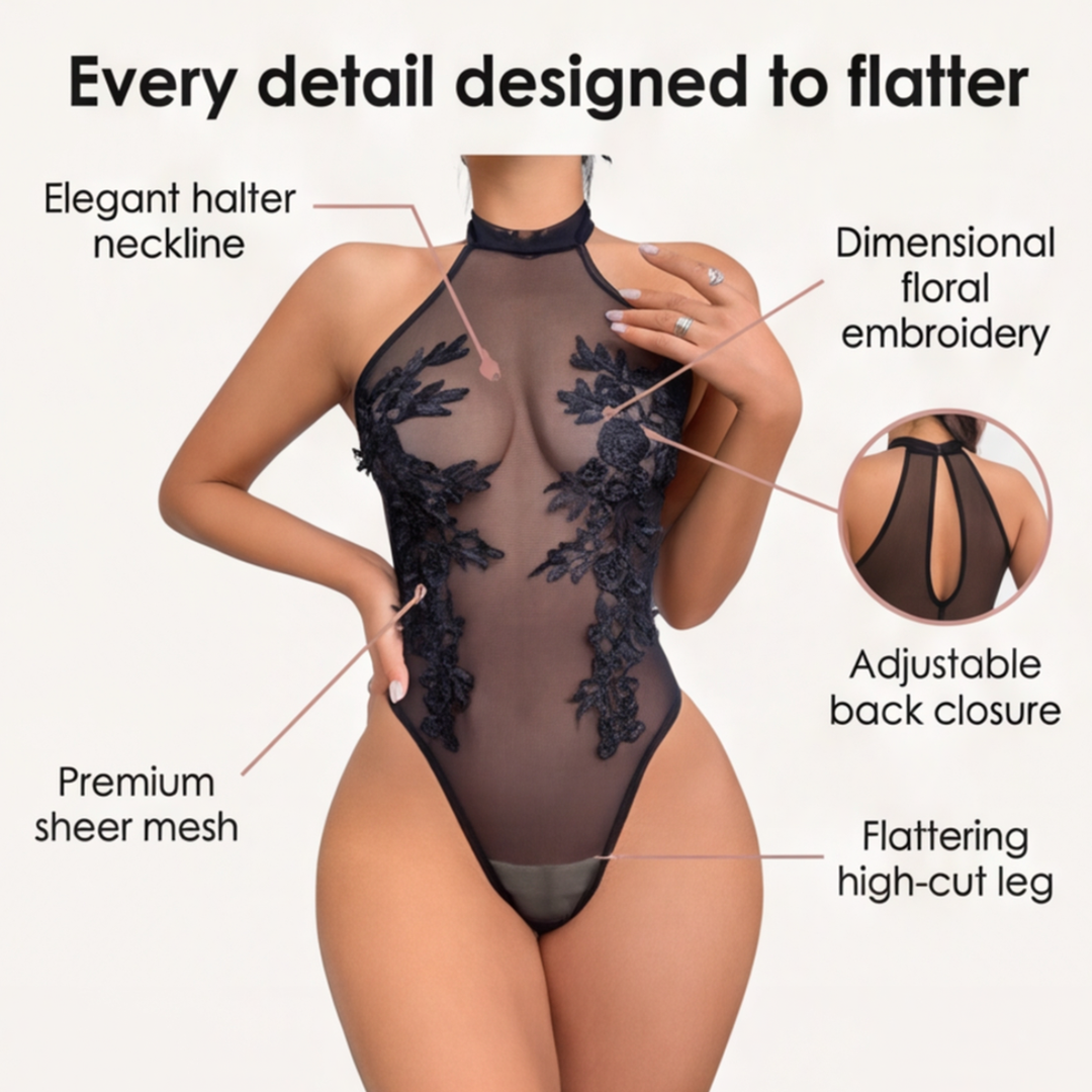 Floressa – Transparent body z broderi kwiatowym på halter