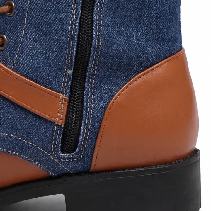 Denara - Läder i denim skor rid till mitten av vaden