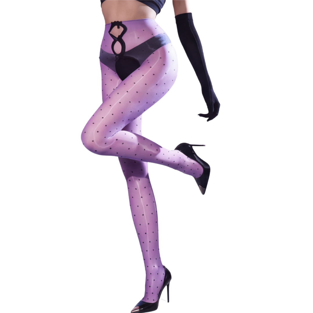 Aurelia - Tights dam z kokardką i połyskiem w kropki