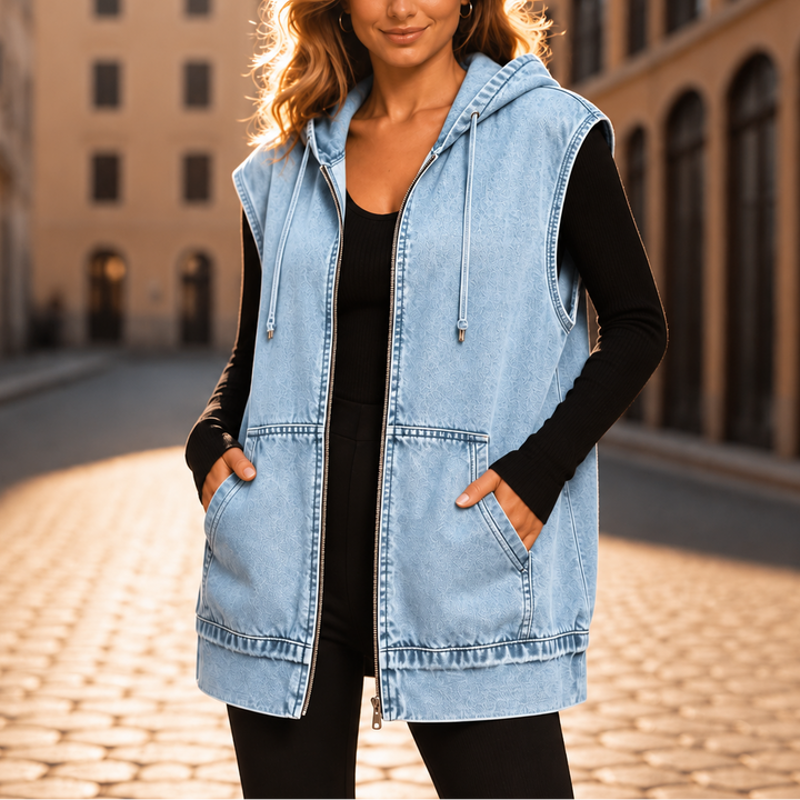 Wearbella – OverStorlekd Kamizelka z Kapturem w Stilu Dżinsowym