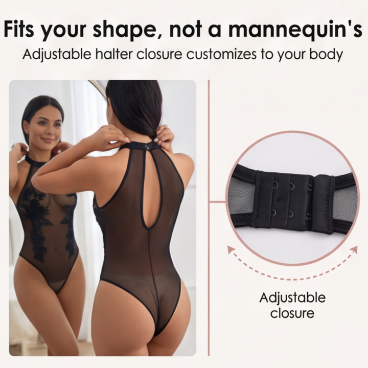 Floressa – Transparent body z broderi kwiatowym på halter