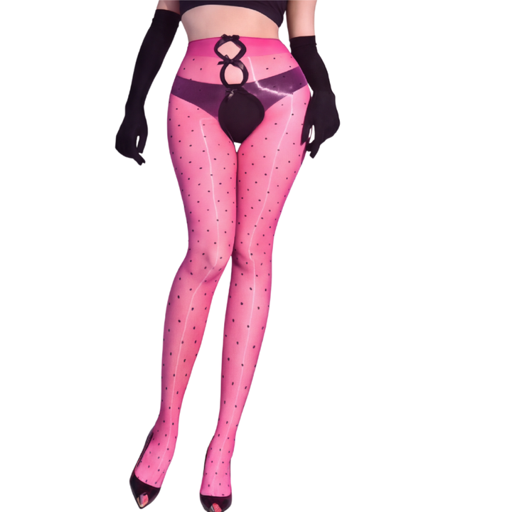Aurelia - Tights dam z kokardką i połyskiem w kropki