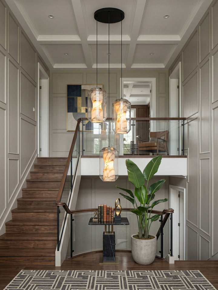 Alabaster Glas Cylinder Pendellampa